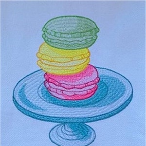 Embroidered macaron linen tea towel image 1