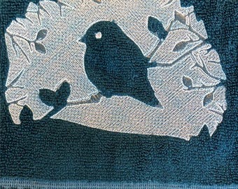 Grande serviette à main bleu sarcelle Bird Design