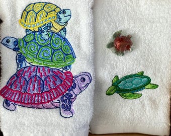 Serviette invité tortue, débarbouillette et savon fantaisie