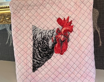 Grande pochette zippée avec motif coq.