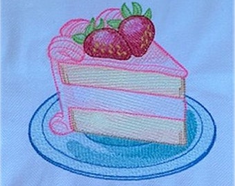 Embroidered strawberry sponge linen tea towel