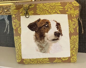 Grande pochette zippée à motif Jack Russell.
