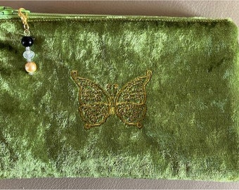 Velvet Zipped Purse (large with Embroidery