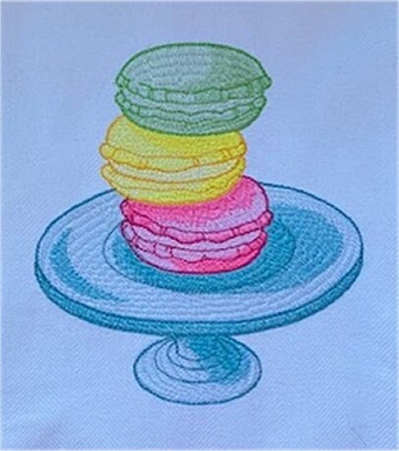 Embroidered macaron linen tea towel image 1