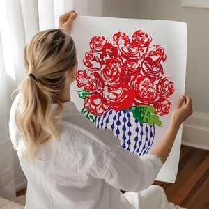 Impression d&#39;art roses rouges : illustration botanique florale (téléchargement numérique)