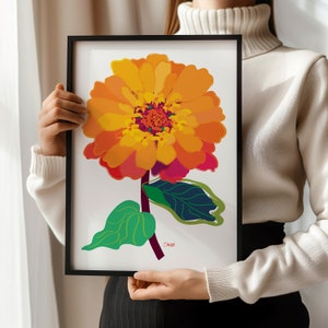 Orange Zinnia Art Print: Colorful Floral Illustration (Digital Download)