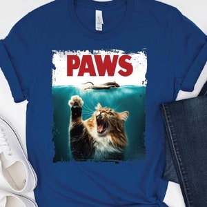 Paws Jaws Cat Shirt, Cute Cat Shirt, Funny Cat T-Shirt, Movie 70s Apparel Tee, Vintage Movie Themed Cat TShirt, Gift, Comfort Colors®