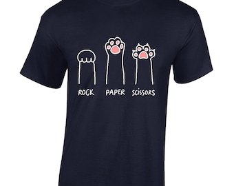 Cat rock paper scissors mens t shirt funny cute cat lover animal gift idea top Funny Kids Gift Present Idea Joke Top Dad Husband