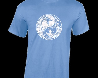 Dragons yin yang mens t shirt vintage chinese symbol japanese dragon top new