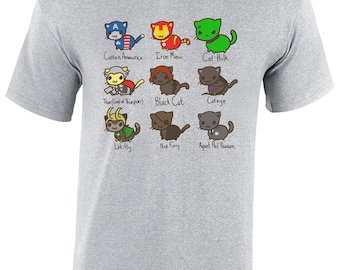 Cat avengers mens t shirt funny iron spider hulk design man thor groot kitten