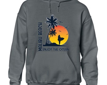 Malibu beach enjoy the ocean hoody hoodie summer holiday casual clothing top Funny top Boys Kids Mens Gift Idea Present
