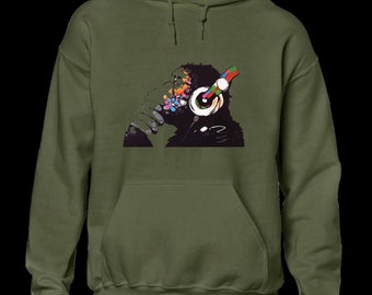 Monkey dj banksy hoody hoodie cool graffiti art animal lover artist funny top Funny Mens Boys Top Gift Present Dad Husband Kids