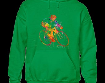 Watercolour cycling hoody hoodie cyclist bike bicycle gift present design idea Funny Mens Kids Boys Top Gift Idea Present