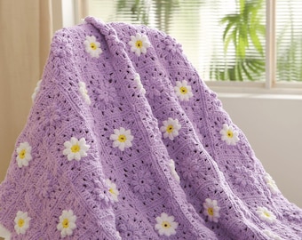 3D Crochet Purple Daisy Granny Square Blanket Pattern (PDF Pattern)
