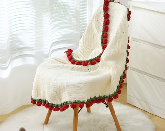Crochet Red Rose Bouquet Blanket, Handmade Mother’s Day Gift, Valentine’s Day Gift, Wedding Gift, Mother's Day Gift for Grandma,Gift For Mom