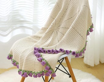 Crochet Granny Square Gifts Lily of the Valley Blanket - Mother's Day Gift Idea Rose Bouquet Shawl Crochet Boho Digital Download PDF