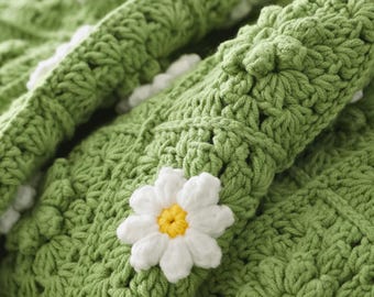 Mönster för virkad filt med prästkragar, texturerad blommig pläd, nybörjarvänlig (PDF-nedladdning)