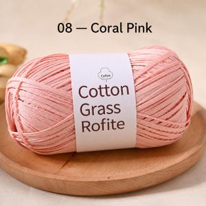 100% Cotton Straw Raffia Yarn, 4mm 50g 109yds 24 Colors, Crochet Bags, Summer Hats 08-Coral Pink