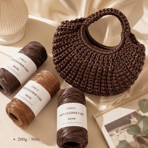 Faux Leather Yarn for Crochet Bags, 18 Colors, 7.05 oz / 98 Yds, Vegan Leather Look Cord, 4.5–6mm Hook