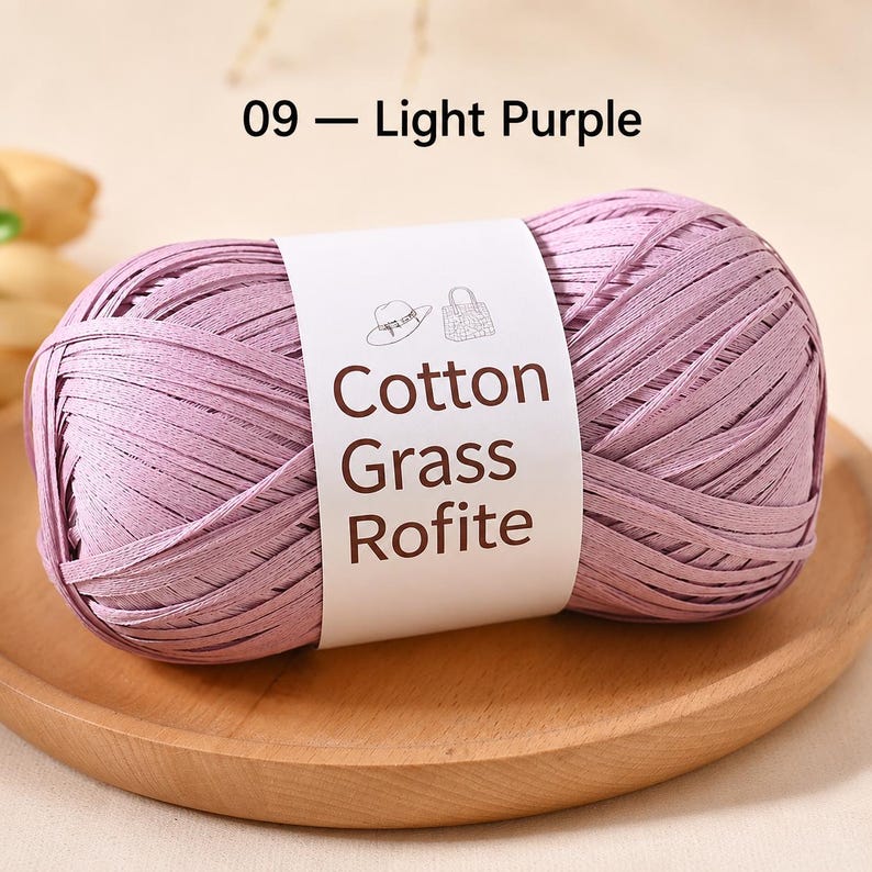 100% Cotton Straw Raffia Yarn, 4mm 50g 109yds 24 Colors, Crochet Bags, Summer Hats 09-Light Purple