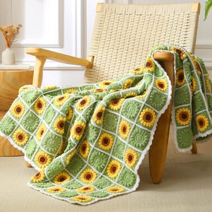 Crochet Granny Square Pattern, Digital Sunflower Granny Square, 120X150cm Crochet Baby Blanket Sunflower Blanket Boho Pattern Download PDF
