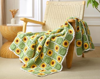 Crochet Granny Square Pattern, Digital Sunflower Granny Square, 120X150cm Crochet Baby Blanket Sunflower Blanket Boho Pattern Download PDF