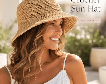 Crochet Sun Hat PDF Pattern, Summer Bucket Hat Tutorial, Raffia Style (Digital Download)