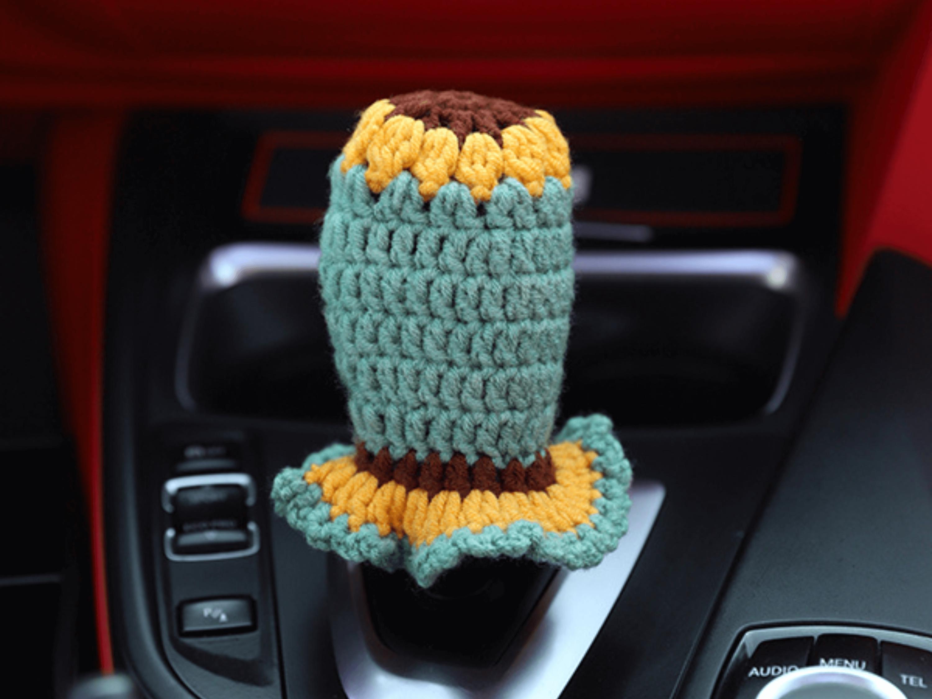 かぎ針編みのひまわりシフトノブカバー、ユニバーサルかわいい