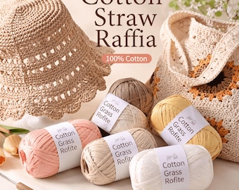 100% Cotton Straw Raffia Yarn, 4mm 50g 109yds 24 Colors, Crochet Bags, Summer Hats
