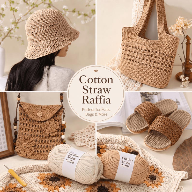100% Cotton Straw Raffia Yarn, 4mm 50g 109yds 24 Colors, Crochet Bags, Summer Hats image 7