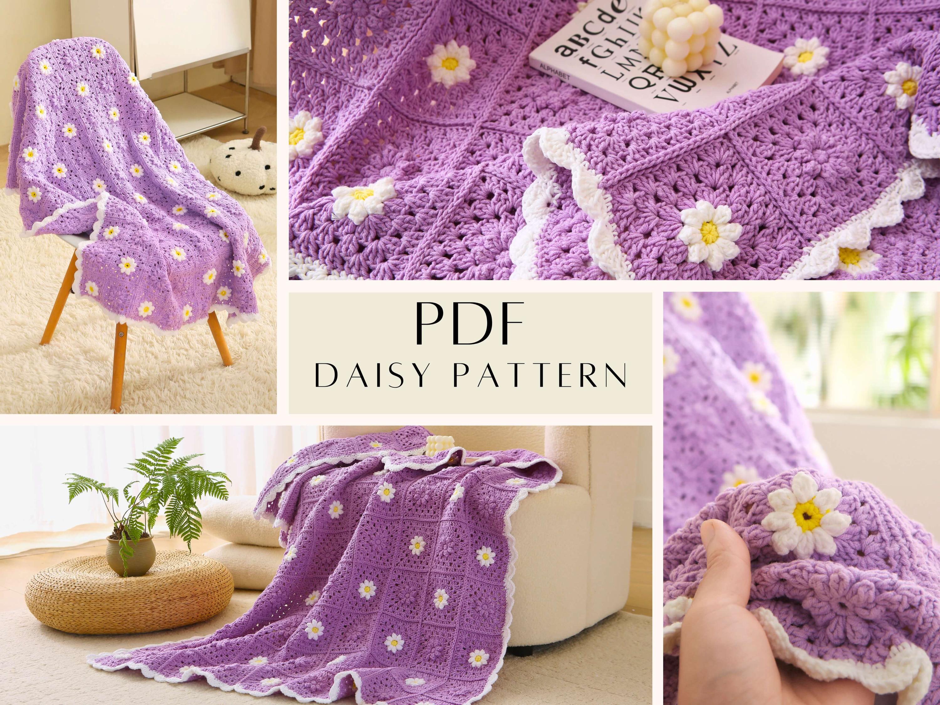 3D Crochet Purple Daisy Granny Square Blanket Pattern (PDF Pattern) - Etsy
