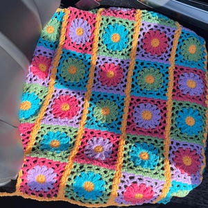 Car Front Seat Cover, Crochet Seat covers, Boho Granny Square Seat Cover, Gifts for Her, Car Accessories,Car Flower Interiors Decorations