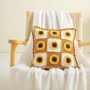 Schema all&#39;uncinetto per la nonna, federa con girasole 3D digitale, 40 x 40 cm. Schema all&#39;uncinetto per la federa con girasole in stile Boho. Scarica il PDF - Inglese