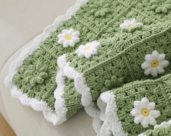 Crochet Daisy Granny Square Blanket Pattern, Floral PDF (47''x39'')