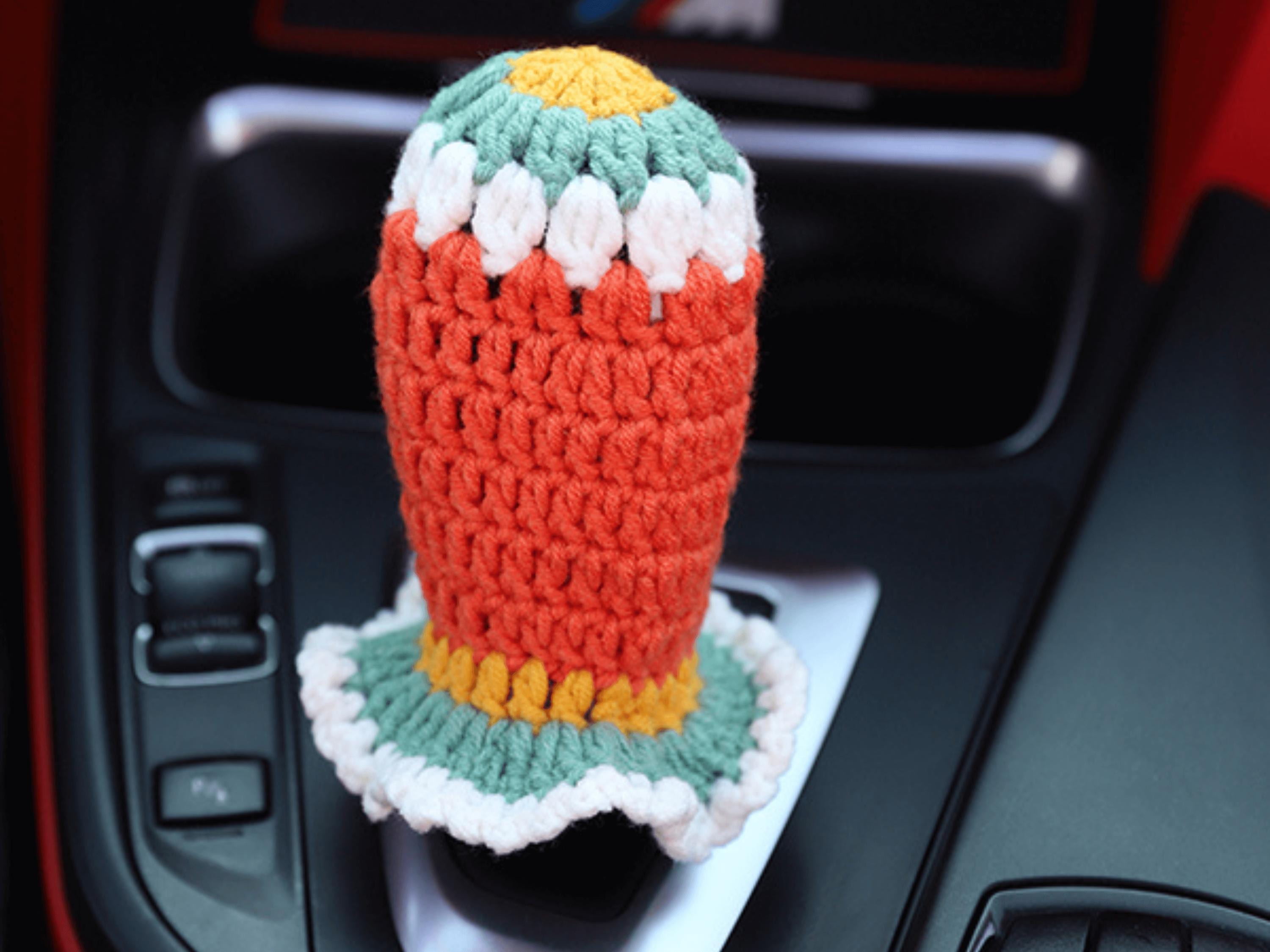 かぎ針編みのひまわりシフトノブカバー、ユニバーサルかわいい