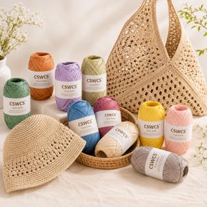 100% Cotton Raffia Yarn for Beach Bags & Summer Hats, 3mm, 100g, 308 yards Straw Crochet Cord
