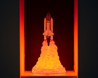 Space Explorer's Dream - 3D Printed Rocket Lamp | Rechargeable Space Shuttle Night Light | USB Charging | Astronaut Decor Gift