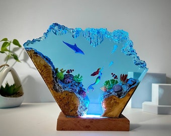 Dolphin and Mermaid Resin Lamp | Custom Night Light | Art Decor Lamp
