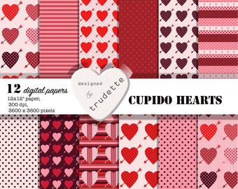 Valentine Digital Paper Pack - Cupido Hearts - instant download - Valentine - Hearts - Dots -Stripes - card making, trudette, paper hearts