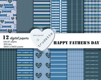 Happy Father's Day Digital Paper, Dad PaperPack, commercial use, blue , digital paper for man, scrapbook backgrounds, instant download