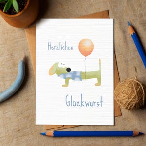 Glückwunschkarte "Herzlichen Glückwurst" - Grußkarte mit lustigem Dackel Motiv - Geburtstagskarte in DIN A6
