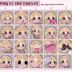 Pack d'émoticônes prêt à l'emploi | 20 émoticônes anime mignonnes pour fille Chibi | Blond | Yeux gris |