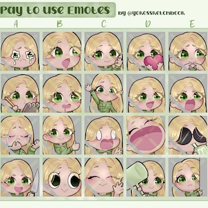 Ready to Use Emote Pack | 20 Cute Anime Chibi Girl Emotes | Blonde | Green Eyes |