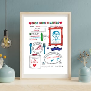 Regalo para abuelo- Actividad para niños, imprimible para el día del padre- todo sobre abuelo/ Printable craft for grandpa in Spanish