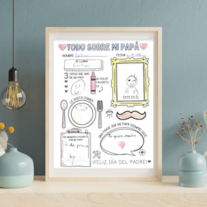 Regalo para papá- Actividad para niños, imprimible para el día del padre- todo sobre papá/ Printable craft for Father's Day in Spanish