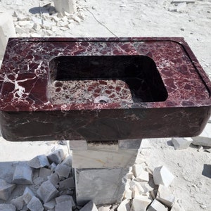 Rosso Levanto Marble Sink: Wall Mounted Bathroom Vanity