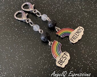 Set de llaveros de aromaterapia para mejores amigas (BFF) con cuarzo rosa (pieza única)