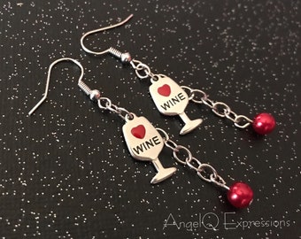 Pendientes de cáliz y cadena para amantes del vino CHEERS