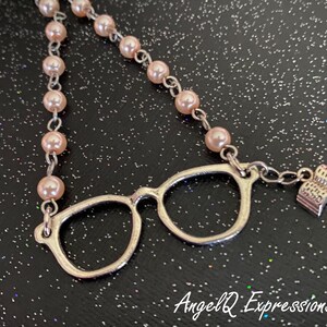 Sssshhhh, I’m Reading Storytime Beaded Necklace with Reading Glasses Connector Pendant and Open Book Charm OOAK