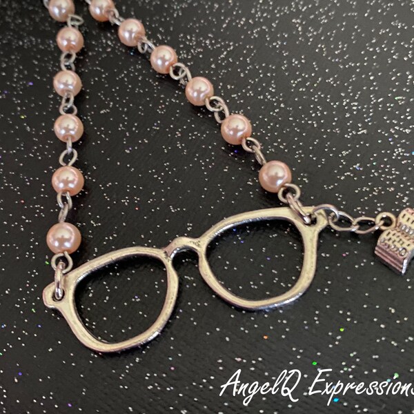 Storytime Beaded Necklace with Reading Glasses Connector Pendant and Open Book Charm OOAK